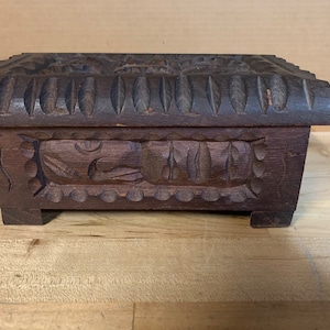 Vintage Wood Hand Carved Wooden Decorative Box