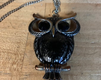 Vintage Extra Long Black Eyed Owl Necklace