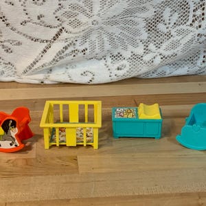 Vintage F-P Toys 4 Piece Plastic Dollhouse Nursery Set
