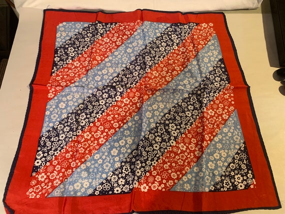 Vintage Red White and Blue Floral Womans Scarf - image 1