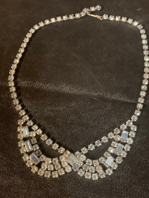 Vintage Blue Rhinestone Chocker Necklace Prom Brid