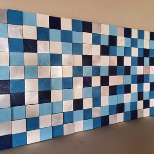 Blue Wood Wall Art, Sound Diffuser Art Panel, Acoustic Wall Panel Art, 3D Geometric Wood Block Wall Decor, Acoustic Panel, Wood Wall Art