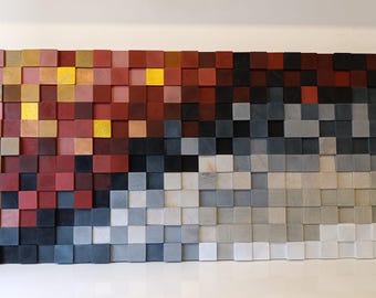 Handmade Wood Wall Mosaic, Modern Wooden Mural, Home & Office Decor