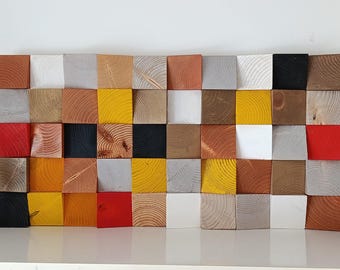 Handmade Multicolored Wooden Mosaic, 3D Wall Art, Sound Diffuser