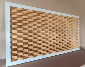 Mosaico de madera natural hecho a mano para pared, panel acústico geométrico