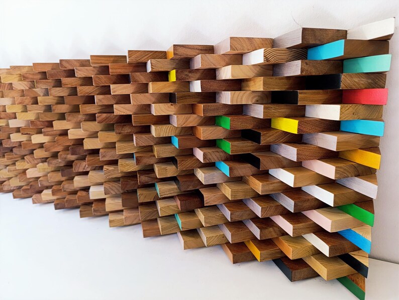 3D Geometric Wood Wall Art Sculpture – Colorful Modern Wood Panel Decor ...