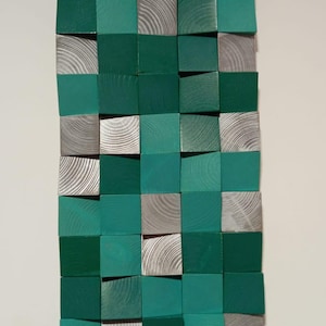 Turquoise wooden wall sculpture, Sound Diffuser Art Panel, Acoustic Wall Panel Art, 3D Geometric Wood Block Wall Decor, Wooden wall art.