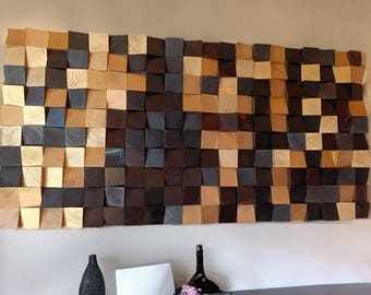 Handgefertigte geometrische 3D-Wandskulptur aus Holz, schwarz-goldene Oberfläche, modernes Dekor