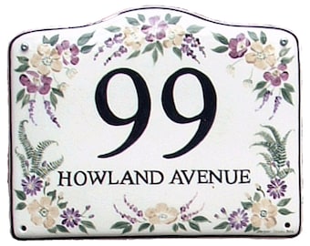 Custom Painted Ceramic Address Sign – Floral House Plaque, Housewarming Gift