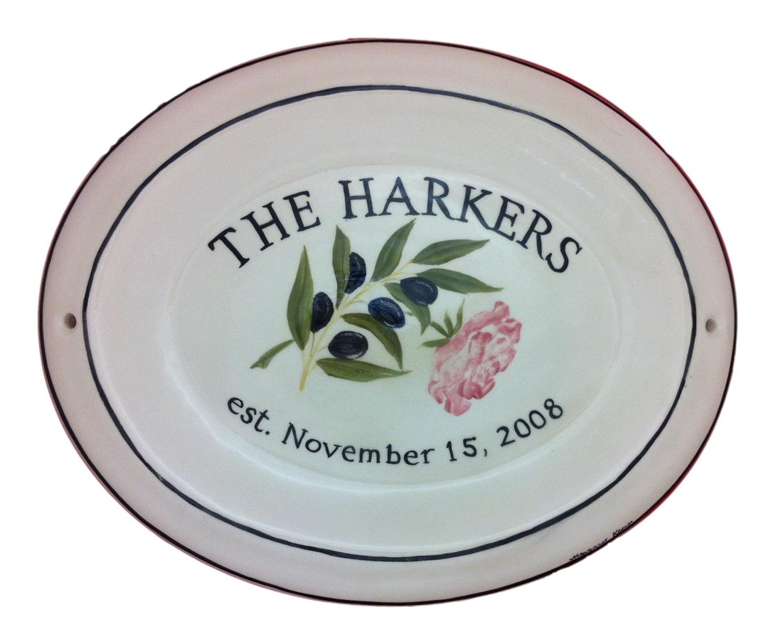 Custom Painted Ceramic House Sign / Personalized Wedding Plaque by