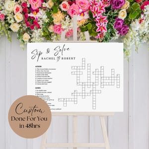 Custom Wedding Crossword Puzzle Template Minimalist Sip And Solve Puzzle For Wedding Guest Games Giant Crossword Wedding Table Games