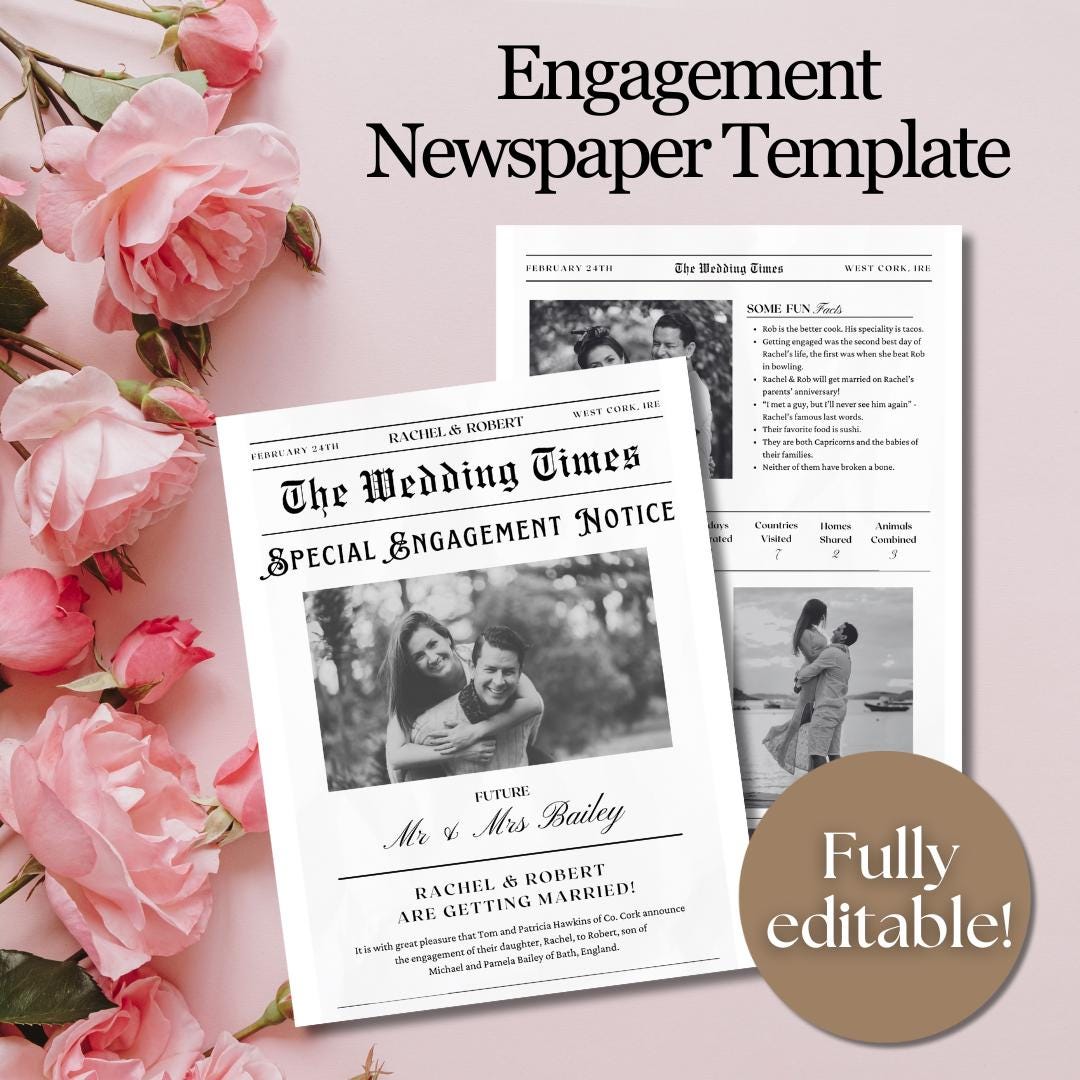 Save the Date Newspaper Engagement Newspaper Template Engagement  Announcement Wedding Newspaper Save Date Template Editable Canva Wedding -  Etsy, image size:1080x1080