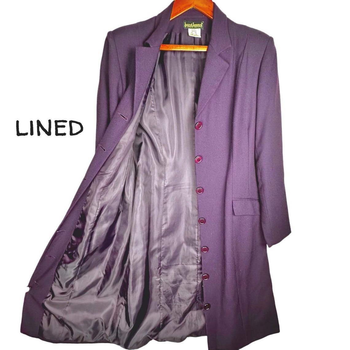 Vintage 80s European Wool Coat Purple Size 14 (Fits Like Medium)  by Harvé Bernard Holtzman, Foto 4 von 5