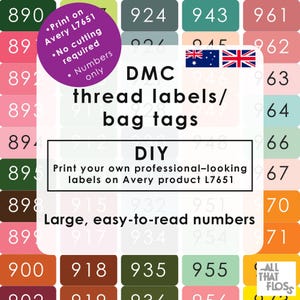 DMC Thread Labels | Avery L7651 | Large Numbers | Instant PDF Download (Australasia, UK)