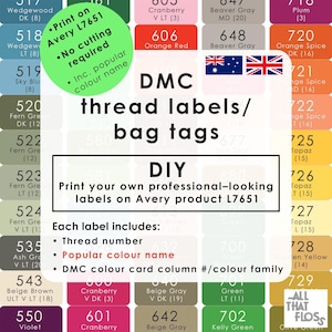 DMC Thread Labels | Avery L7651 | Colour names (popular) & Numbers | Instant PDF Download (Australasia, UK)
