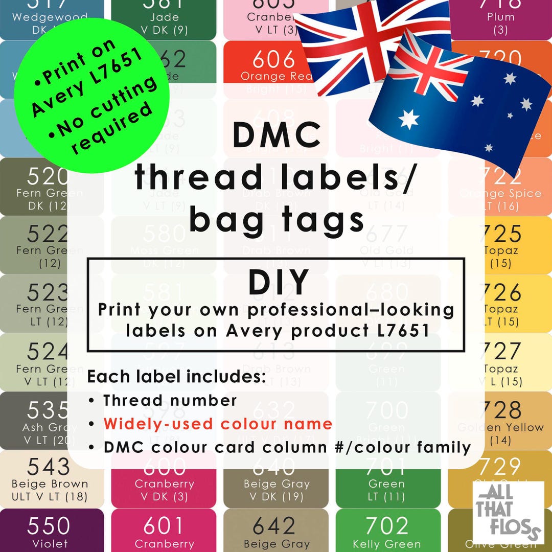DMC Thread Labels/bag Tags | Widely Used Colour Names | Avery Labels ...