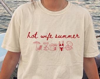 Comfort Colors Hot Wife Summer Shirt: Beach Bridal Party Shirt for Bride, Honeymoon Trip Tee, Funny Newlywed Shirt