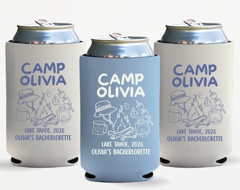 Camp Bachelorette Can Sleeves, Custom Lake Club Bachelorette Can Coolers, Lake Bachelorette Can Coolers, Camping Bachelorette Party Favors,