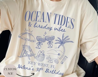 Tropical 30th Birthday Shirt, Cruise Bday Party Shirt, Custom Thirtieth Birthday Shirt, Coastal Beach Summer Birthday Shirt