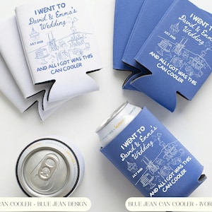 Custom Wedding Can Cooler, Drink Sleeve Favor for Guests, Custom Koozie with Names & Date, Retro Wedding Gift Idea image 3