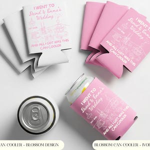 Custom Wedding Can Cooler, Drink Sleeve Favor for Guests, Custom Koozie with Names & Date, Retro Wedding Gift Idea image 2