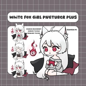 Modelo White Fox Girl Pngtuber Plus | Avatar pré-fabricado pronto para streaming com PNGTuber+ | Inclui botões de desenho e jogo