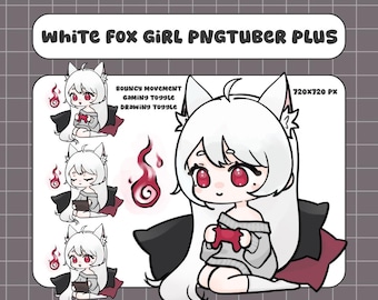 Modelo de chica zorro blanco de PNGtuber Plus / Avatar prediseñado listo para usar para transmitir con PNGTuber+ / Incluye botones de dibujo y juegos