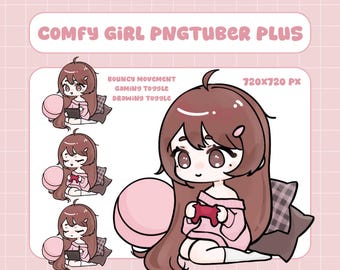 Chica Streamer Cómoda Modelo Pngtuber Plus / Avatar prediseñado listo para usar para transmitir con PNGTuber+ / Incluye botones de dibujo y juegos