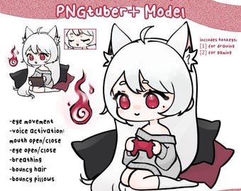 White Fox Girl Pngtuber Plus Model |  Pre-made Avatar Ready-to-use for Streaming with PNGTuber+ | Includes Drawing and Gaming Toggles