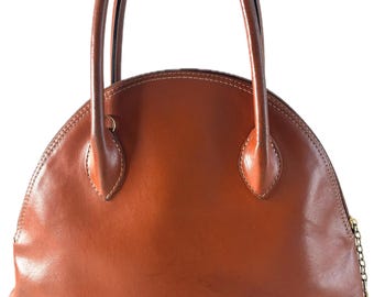Sac dôme vintage Yves Saint Laurent Rive Gauche en cuir cognac | Rare découpe en Y