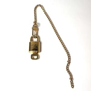 Louis Vuitton Brass Padlock & Key Necklace – Vintage Bag Charm, Designer Jewelry, LV Lock Chain