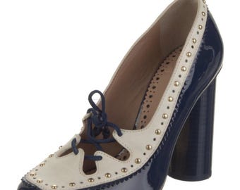 Vintage Tory Burch Navy Patent Leather Pumps | Studded Lace-Up Heels, US 5