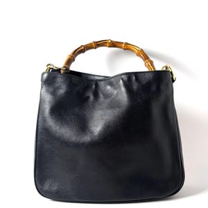 Vintage Gucci Black Leather Bamboo Handle Bag – Italian Designer, 90s Icon, Old Money Style