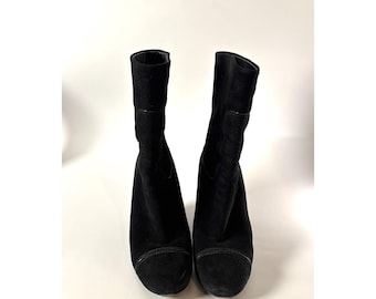 Louis Vuitton Black Suede Leather Wedge Ankle Boots Booties Designer