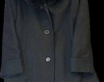 Vintage Ralph Lauren Wollmantel | Schwarz Kunstpelz Kragen Winter Oberbekleidung