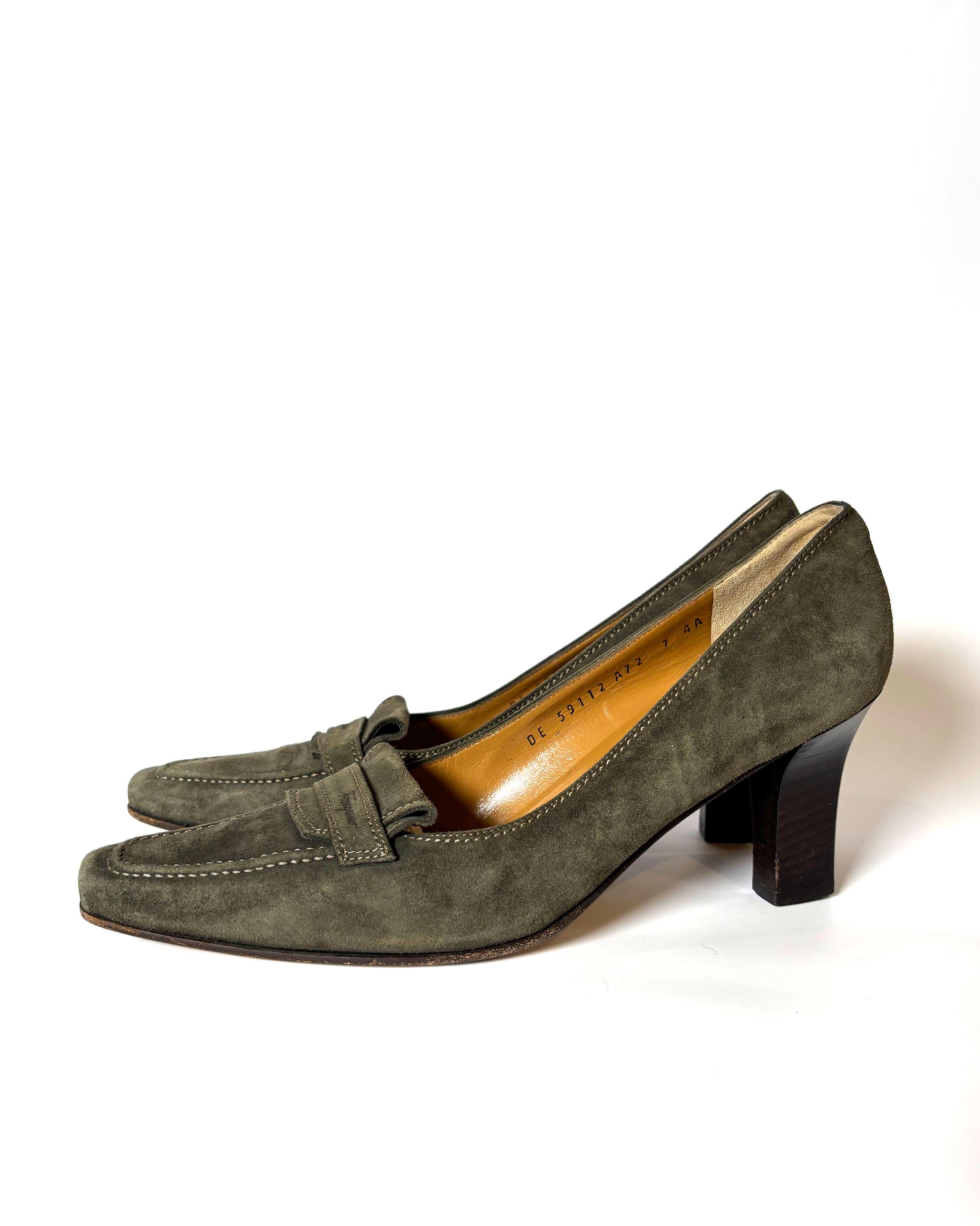 Ferragamo Men’s Olive Green Suede Loafers Salvatore Ferragamo Loafer Green Casual Shoes for Men for  main image 3