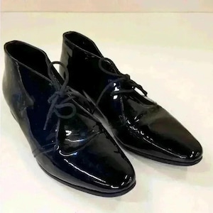 Vintage Saint Laurent Patent Leather Ankle Boots: Paris Rock Chic, Size 5.5