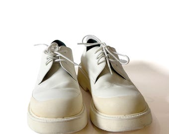 Vintage Celine White Platform Leather Lace-Up Oxfords