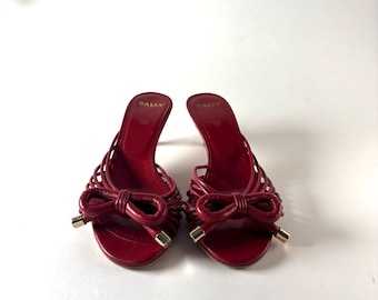Vintage Bally Red Leather Bow Kitten Heel Mules Made in Italy | Y2K Designer