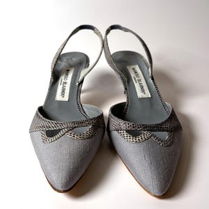 Vintage Manolo Blahnik Slingback Heels – Snakeskin Trim, Gray size 36.5
