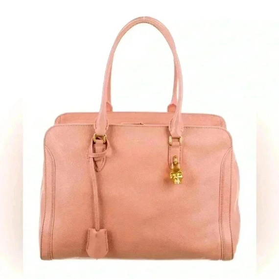 Vintage Alexander McQueen Gold Skull Charm Pink Leather Bag
