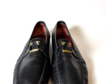 Mocasines vintage Salvatore Ferragamo con relieve de lagarto - Detalle Gancini dorado, talla 6.5
