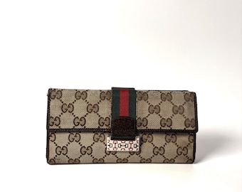 Vintage Authentic GUCCI PLUS GG Monogram Navy Blue Leather Coated