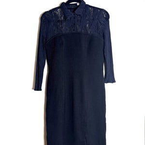 Vintage Thierry Mugler Navy Lace Panel – 80s/90s Designer Cocktail Midi size M
