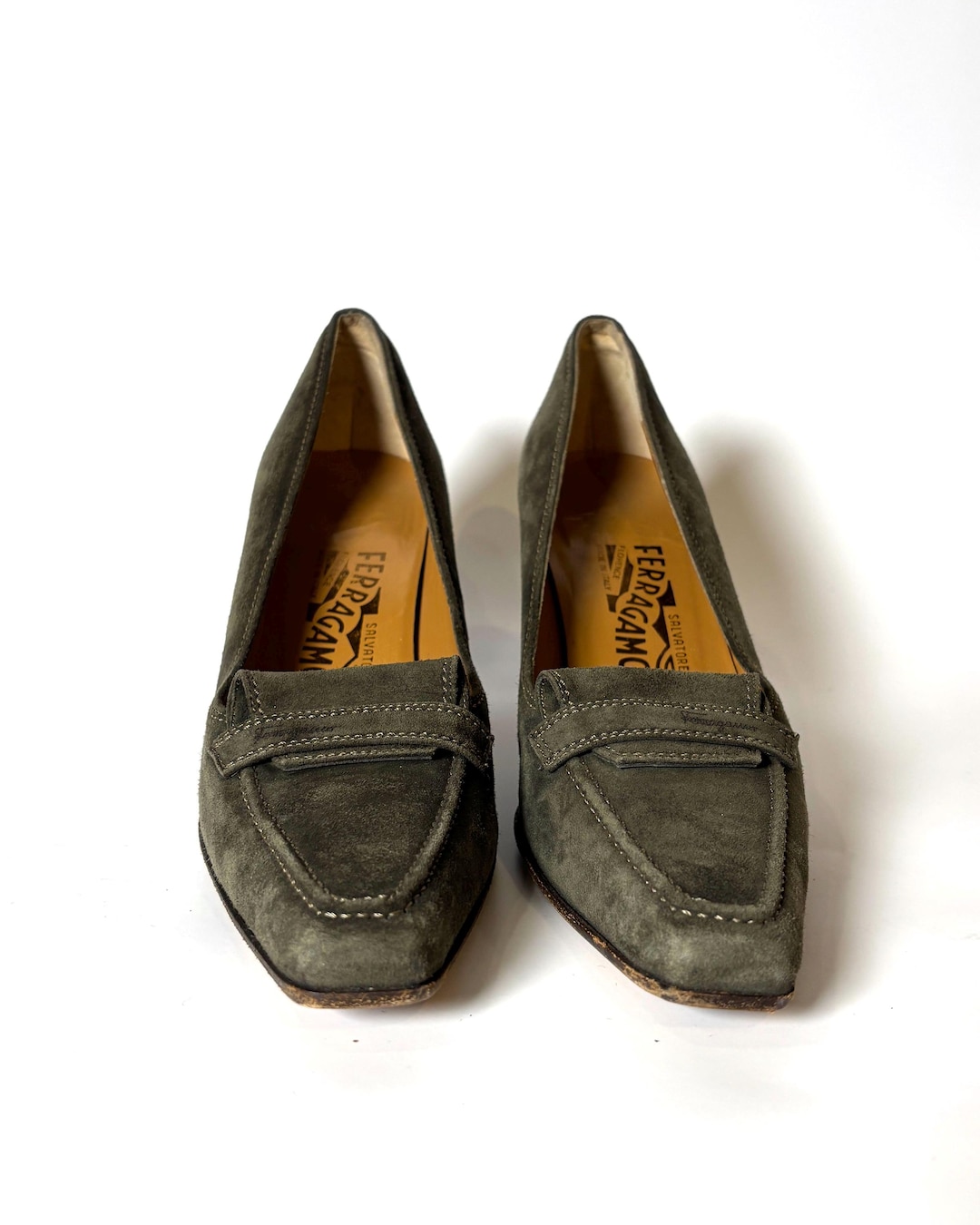 Salvatore Ferragamo Olive Leather Loafers Ferragamo Olive Penny Loafers, Size 7 EE 029257 778347  main image 2
