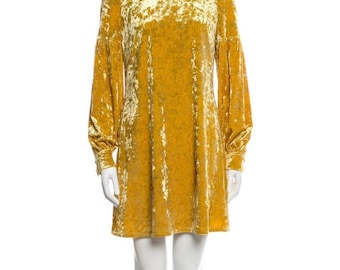 Derek Lam Golden Mustard Crushed Velvet Mini Dress
