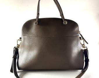 Furla Vintage Taupe Top Handle Leather Bag