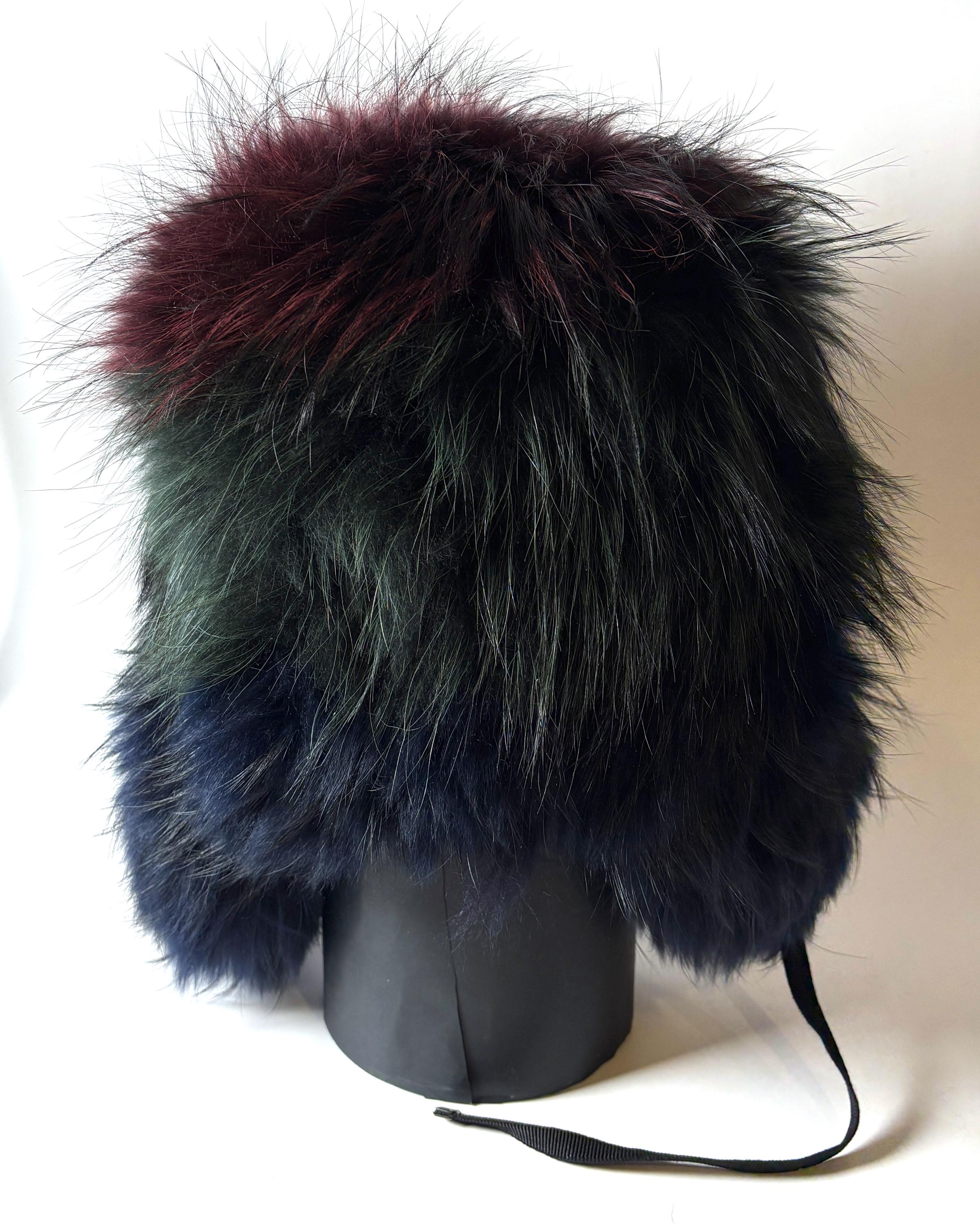 Moncler Real Fur Trapper Hat – Navy Rainbow, Luxury Après-Ski Statement w COA Moncler Real Fur Trapper Hat: Navy Rainbow Ski Luxury  main image 2