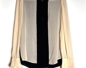Vintage Diane von Furstenberg Sheer Ivory & Black Silk Blouse