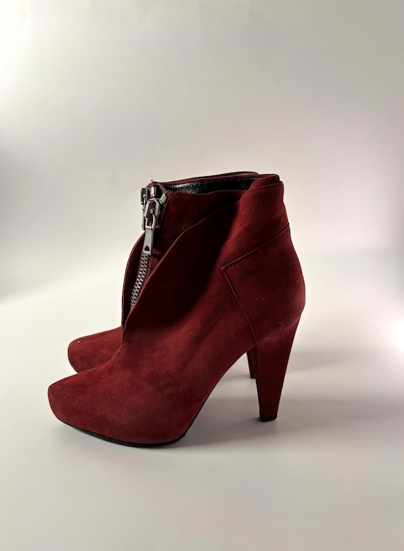 Proenza Schouler Red Suede Ankle Boots: Designer High Heel Shoes